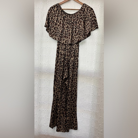 Show Me Your MuMu Leopard Pantsuit Size Small Jumpsuit Chic Fall Preppy Satin - Picture 15 of 16
